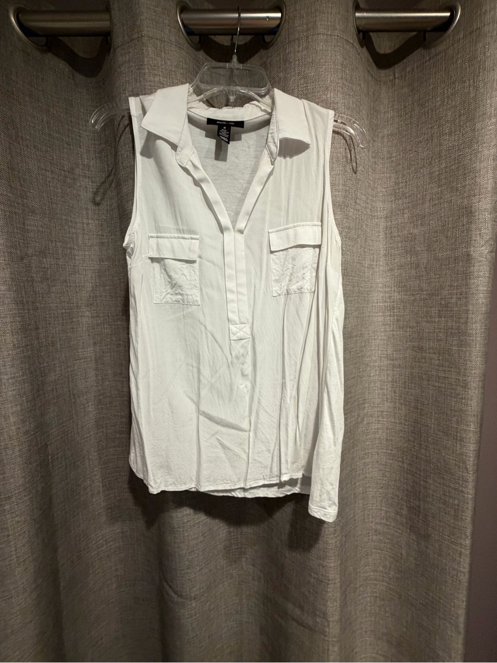 Style & Co. White Sleeveless Collared Utility Top